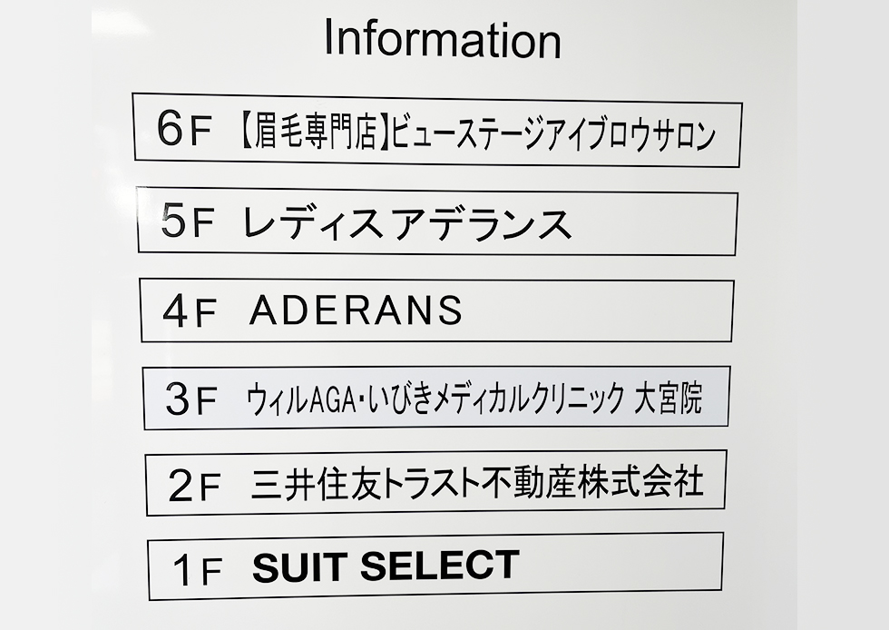 ウィルAGAクリニック大宮院が入るビルのフロア案内